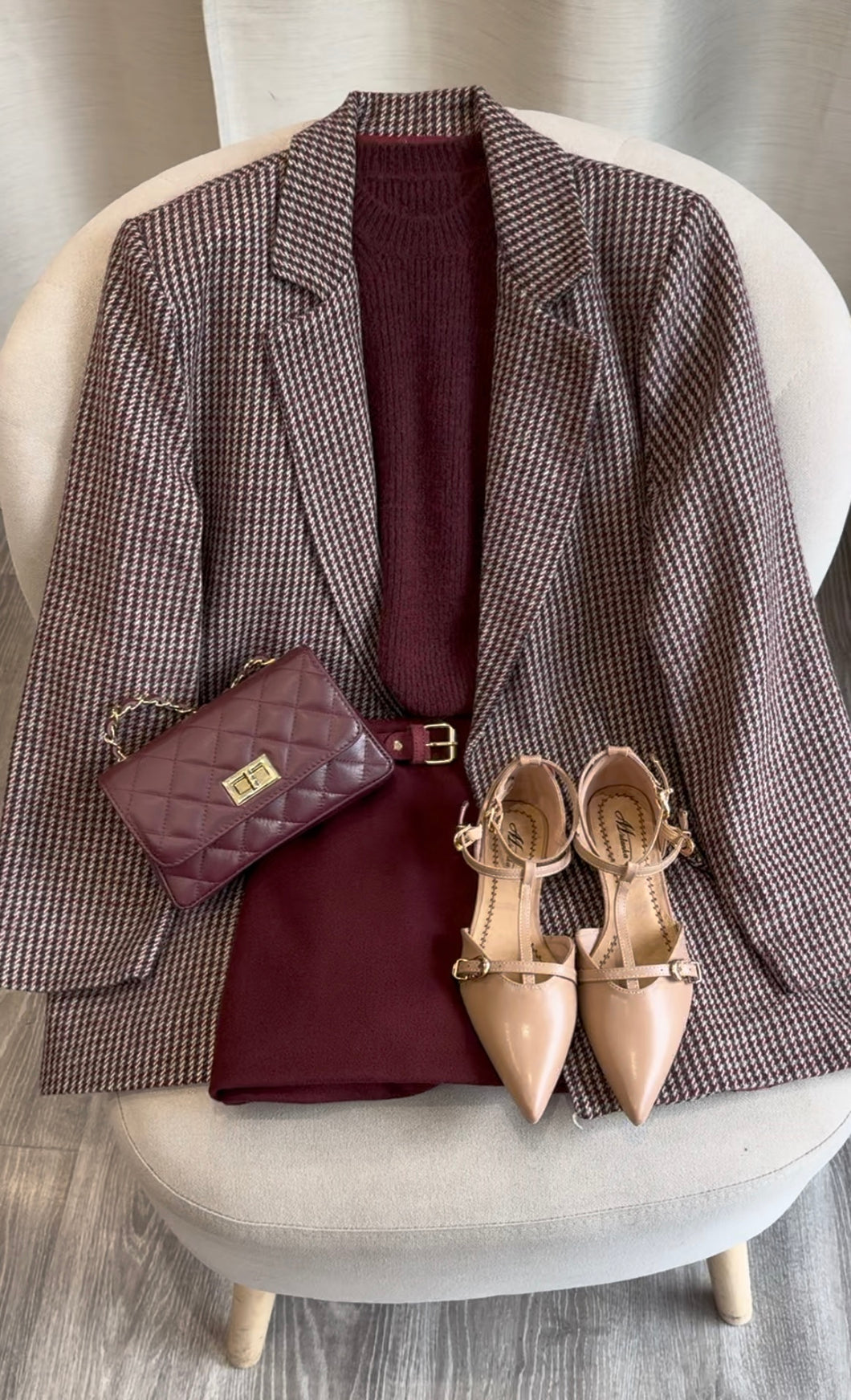 Blazer Pied de Poule Bordeaux